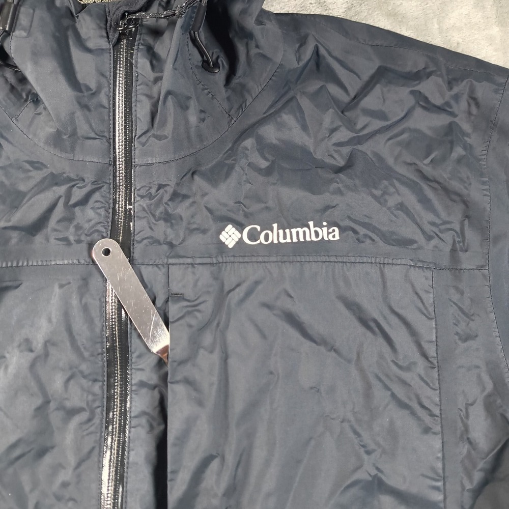 Columbia Rain Jacket Men Medium Black OmniTech Hooded Lightweight Shell Full Zip - Picture 5 of 13
